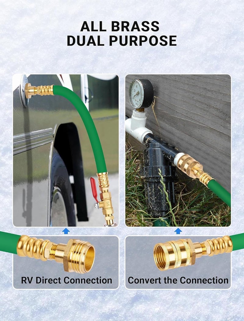 EVOULTES Brass RV Winterizing Kit with Schrader Valve Blow Out Plug, 17 Inch Garden Hose with 3/4" GHT Adaptor & 1/4" NPT Quick Connect Plug, Sprinkler Blowout Adapter for Camper, Travel Trailer - Image 5